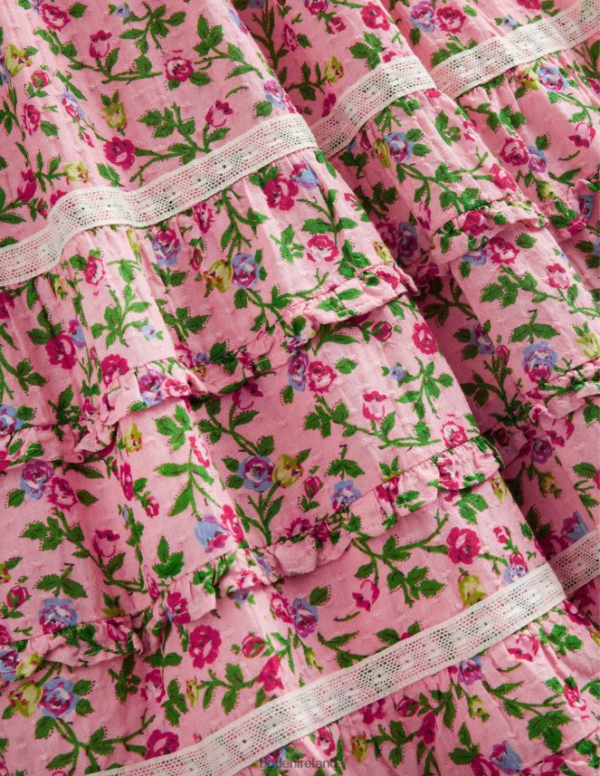 Rambling Rose Pink Clothing Printed Lace Trim Party Dress Boden Girls L466L62925