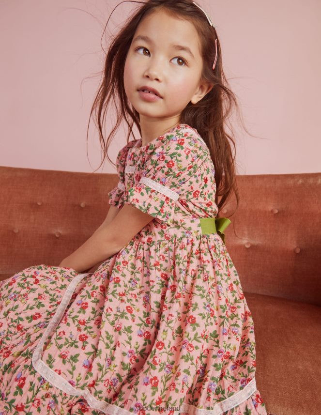 Rambling Rose Pink Clothing Printed Lace Trim Party Dress Boden Girls L466L62925