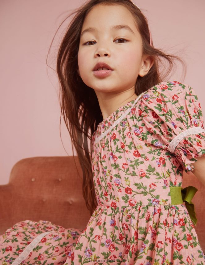 Rambling Rose Pink Clothing Printed Lace Trim Party Dress Boden Girls L466L62925