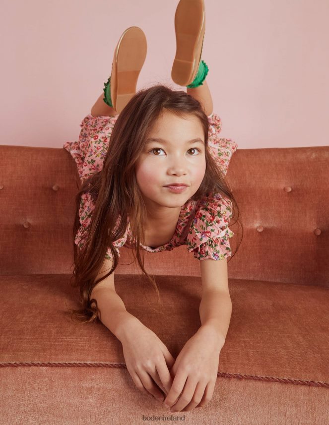 Rambling Rose Pink Clothing Printed Lace Trim Party Dress Boden Girls L466L62925