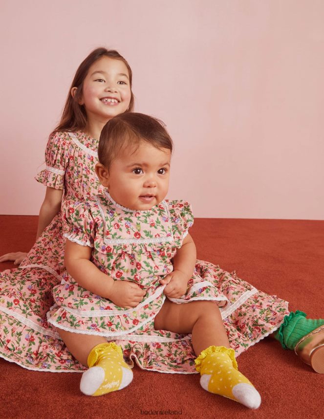 Rambling Rose Pink Clothing Printed Lace Trim Party Dress Boden Girls L466L62925