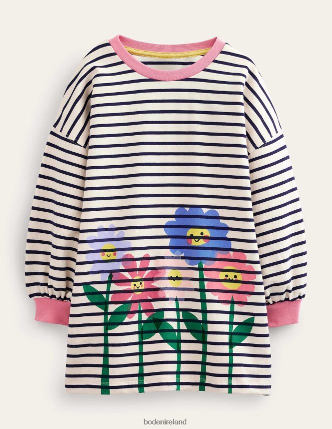 Vanilla Pod/Navy Flowers Clothing Graphic Sweat Tunic Boden Girls L466L62889