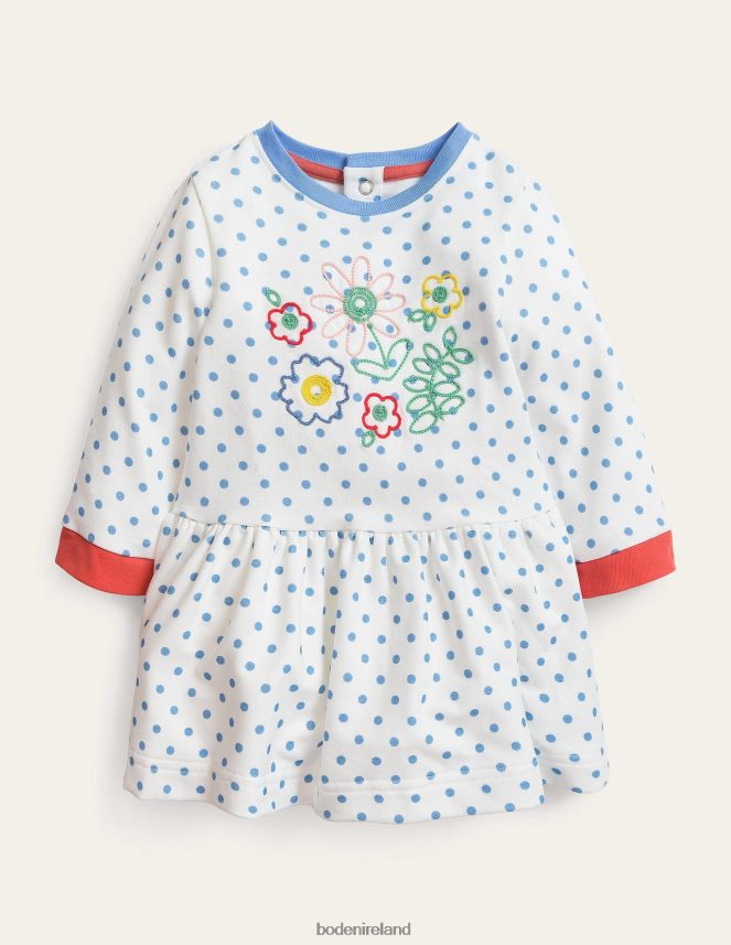 Vanilla Pod/Wren Spot Floral Clothing Chain Stitch Jersey Dress Boden Girls L466L63108
