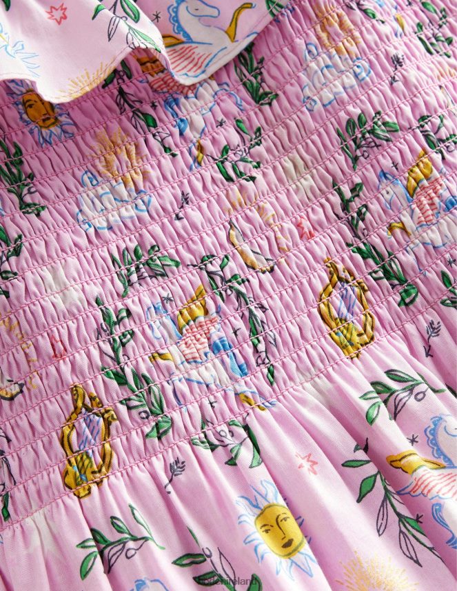 Winsome Orchid Greek Toile Clothing Shirred Woven Midi Dress Boden Girls L466L62801