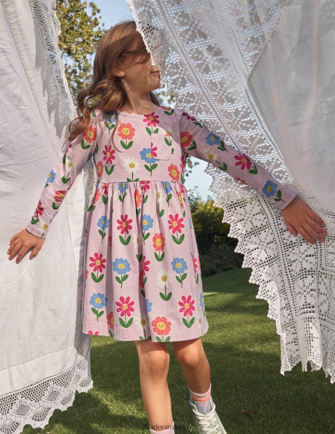 Winsome Pink Flowers Clothing Long Sleeve Fun Jersey Dress Boden Girls L466L63095