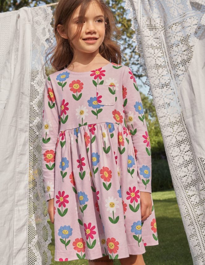 Winsome Pink Flowers Clothing Long Sleeve Fun Jersey Dress Boden Girls L466L63095