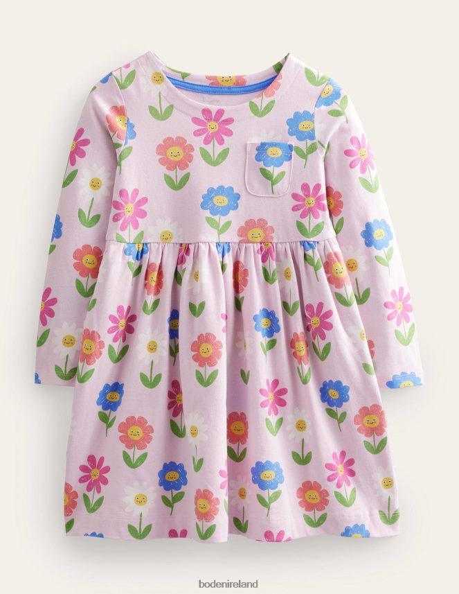 Winsome Pink Flowers Clothing Long Sleeve Fun Jersey Dress Boden Girls L466L63095