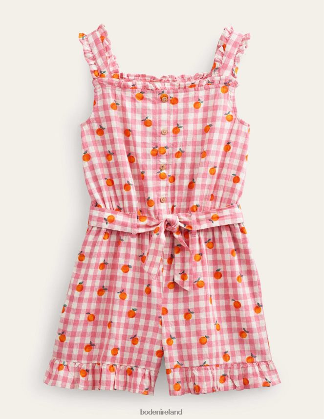 Azalea and Ivory Gingham Clothing Linen-Cotton Ruffle Playsuit Boden Girls L466L62787