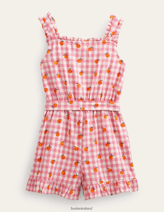 Azalea and Ivory Gingham Clothing Linen-Cotton Ruffle Playsuit Boden Girls L466L62787