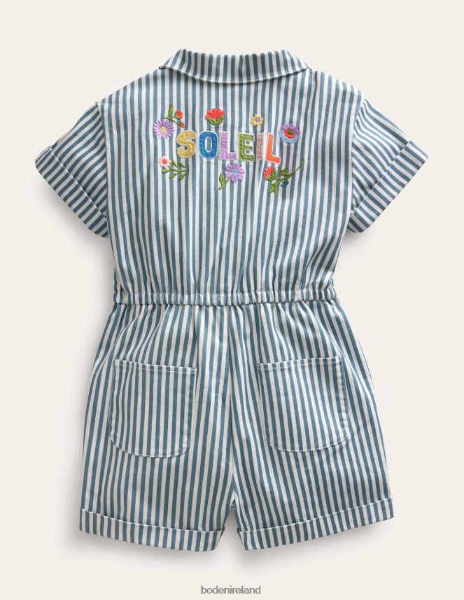 Blue Ticking Stripe Clothing Embroidered Playsuit Boden Girls L466L62790