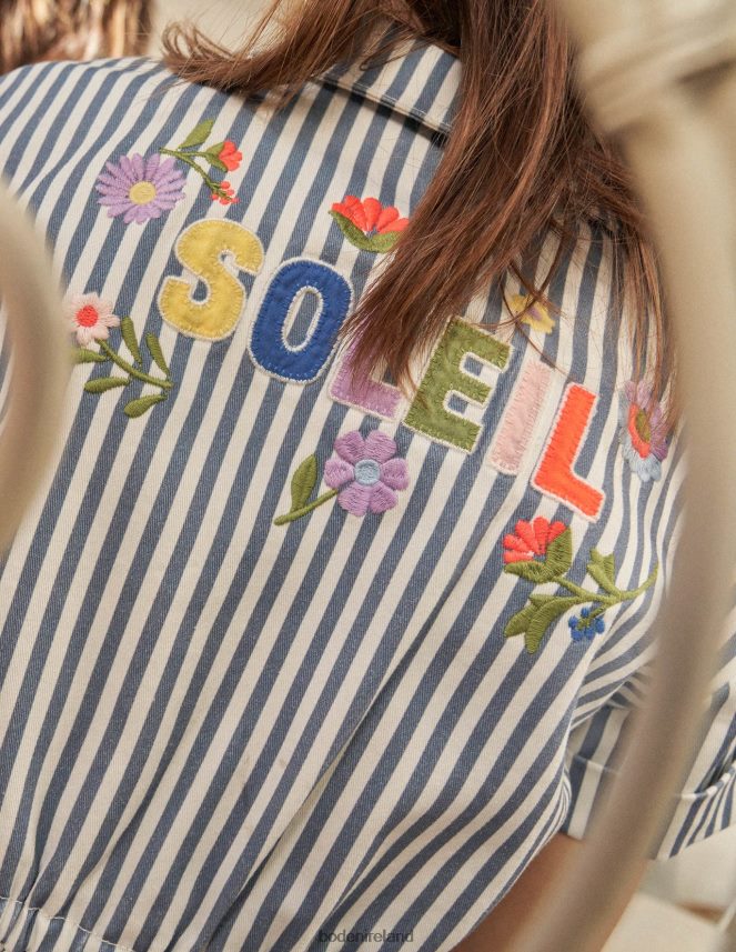 Blue Ticking Stripe Clothing Embroidered Playsuit Boden Girls L466L62790