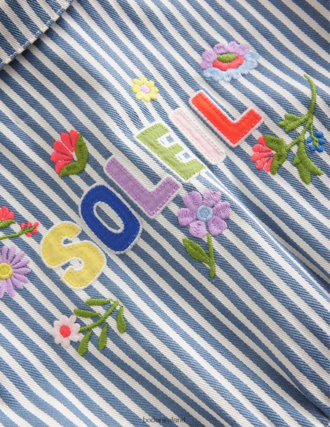 Blue Ticking Stripe Clothing Embroidered Playsuit Boden Girls L466L62790