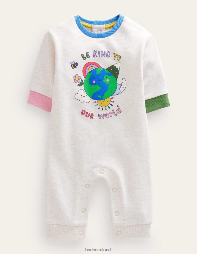 Oatmeal Marl World Clothing Jersey Logo Romper Boden Girls L466L63052