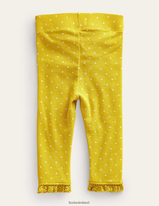 Sweetcorn Yellow Pin Spot Clothing Ribbed Lace Leggings Boden Girls L466L63247