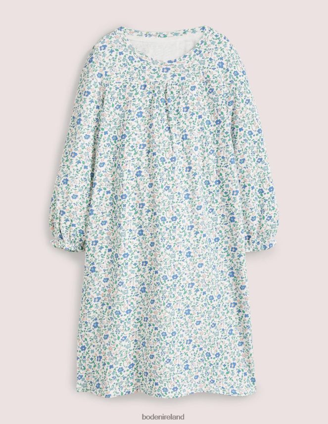 Ivory/Blue Ditsy Floral Clothing Printed Long-sleeved Nightie Boden Girls L466L62935