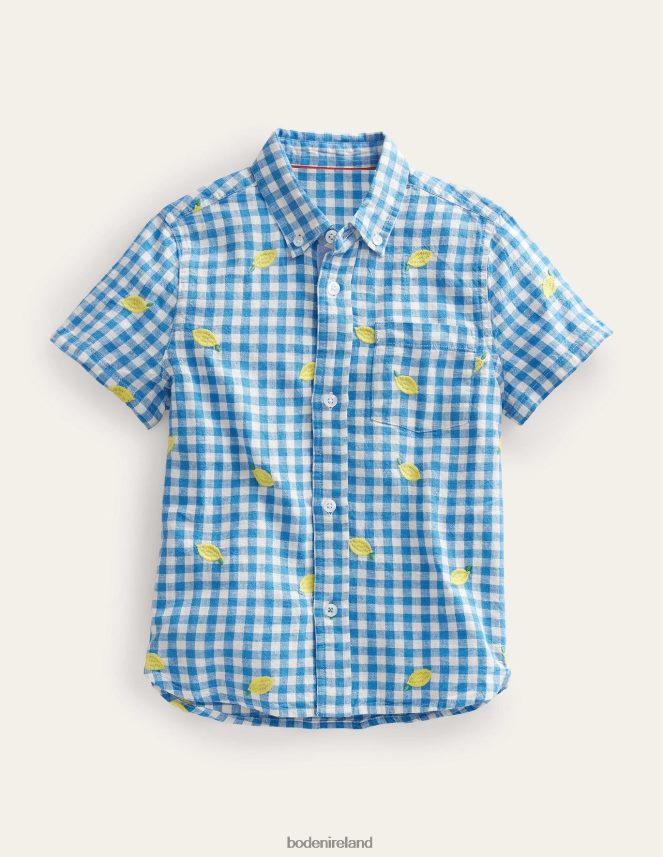 Blue Check Lemon Print Clothing Lemon Gingham Shirt Boden Girls L466L63016