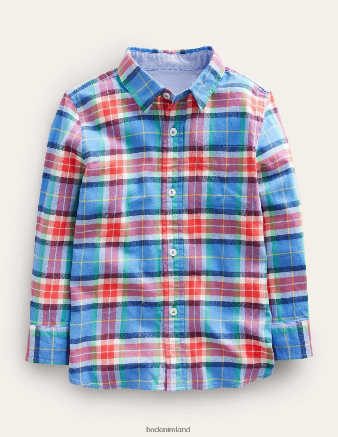Blue/Orange Check Clothing Casual Twill Shirt Boden Girls L466L63169