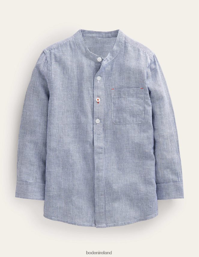 Blue Ticking Clothing Patterned Grandad Shirt Boden Girls L466L63254