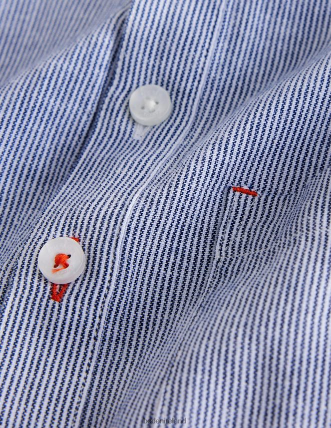 Blue Ticking Clothing Patterned Grandad Shirt Boden Girls L466L63254