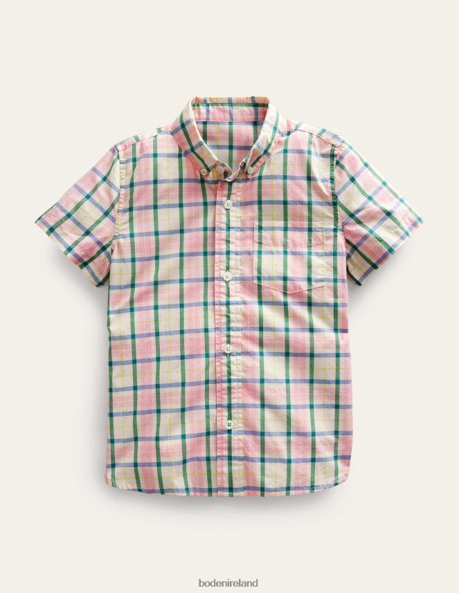 Pink/Green Check Clothing Short Sleeve Check Shirt Boden Girls L466L62961