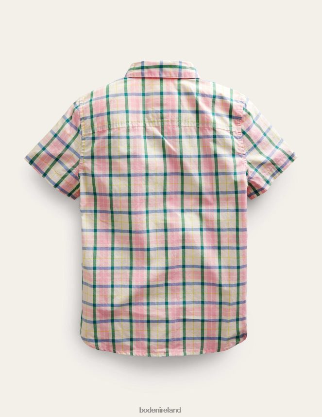 Pink/Green Check Clothing Short Sleeve Check Shirt Boden Girls L466L62961