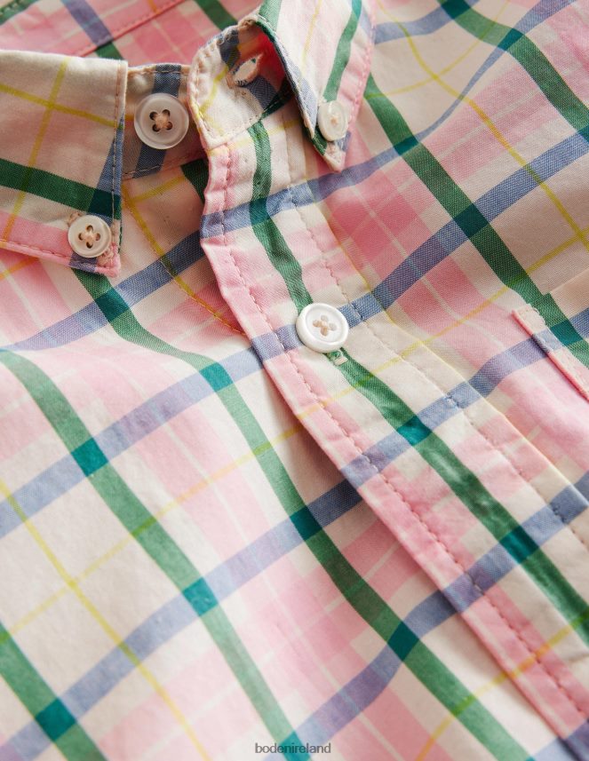 Pink/Green Check Clothing Short Sleeve Check Shirt Boden Girls L466L62961