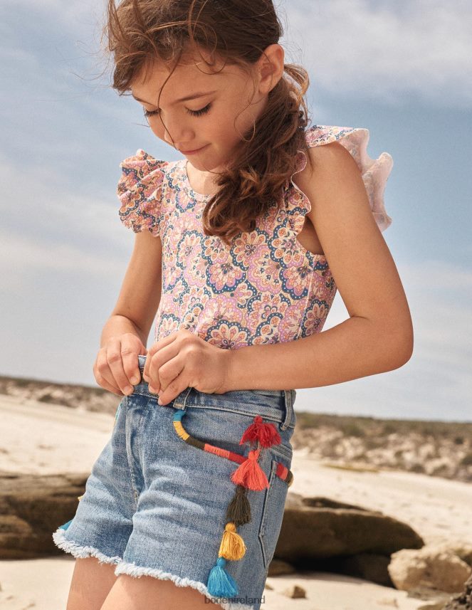 Light Vintage Wash Clothing Tassle Denim Shorts Boden Girls L466L62750