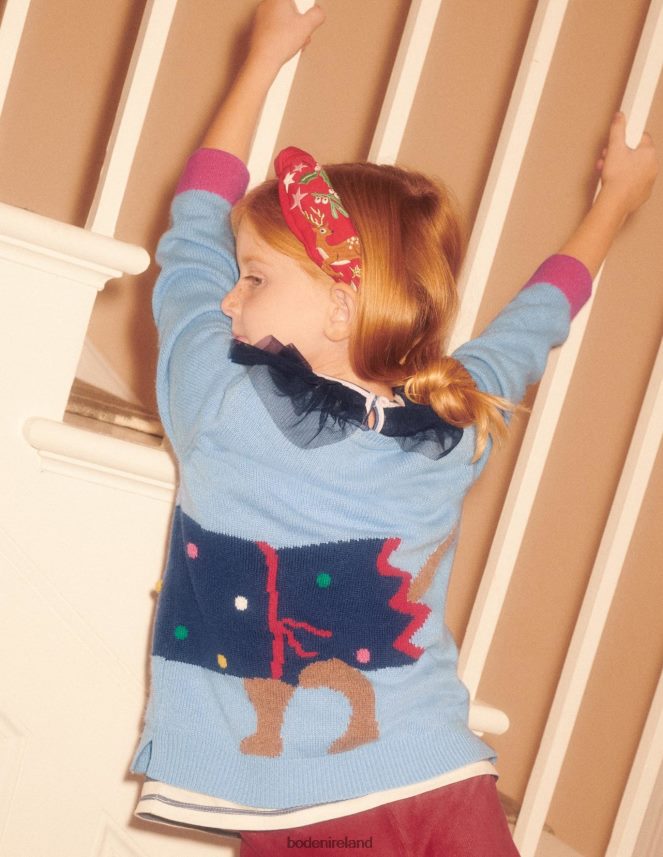 Dusty Blue Dog Cracker Clothing Festive Dog Print Christmas Jumper Boden Girls L466L63120