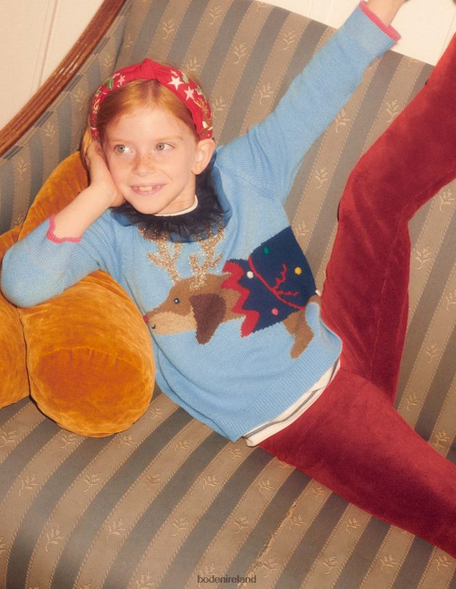 Dusty Blue Dog Cracker Clothing Festive Dog Print Christmas Jumper Boden Girls L466L63120