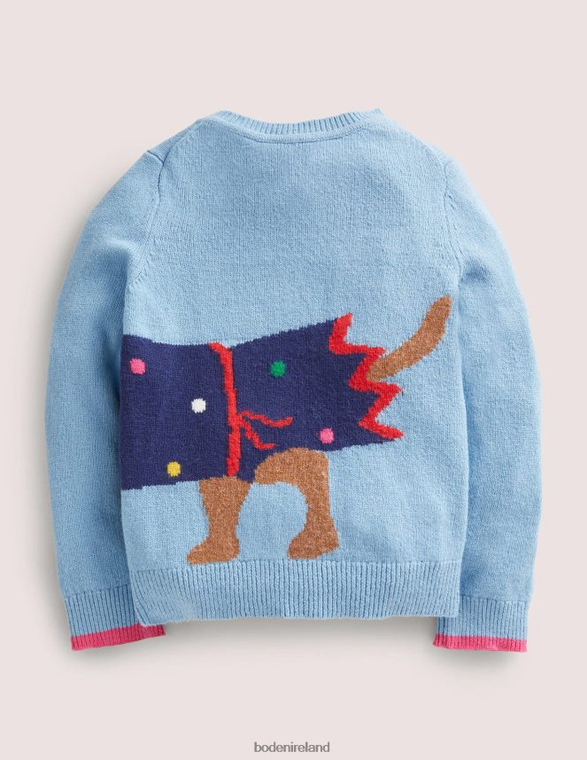 Dusty Blue Dog Cracker Clothing Festive Dog Print Christmas Jumper Boden Girls L466L63120