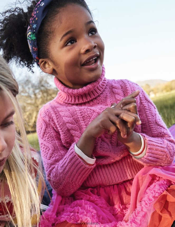 Shocking Pink Cable Clothing Chunky Cable Roll Neck Jumper Boden Girls L466L63145