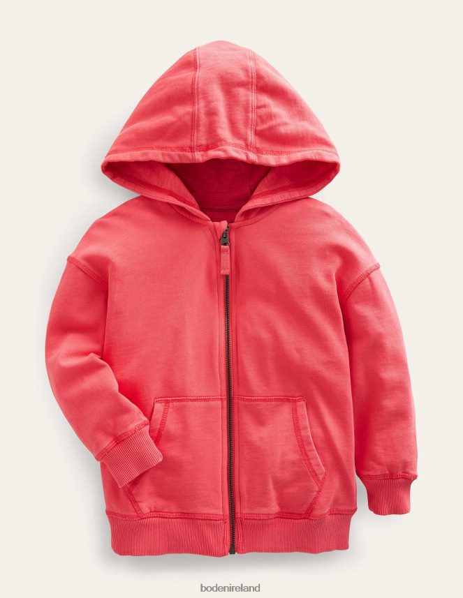 Washed Jam Red Clothing Garment Dye Zip-Though Hoodie Boden Girls L466L62907