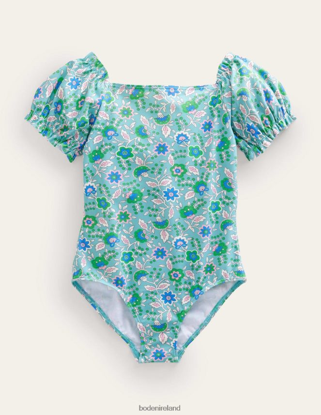 Aqua Sea Floral Vine Clothing Puff Sleeve Swimsuit Boden Girls L466L62933