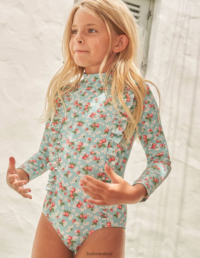Aqua Sea Strawberry Ditsy Clothing Long Sleeve Print Swimsuit Boden Girls L466L63240