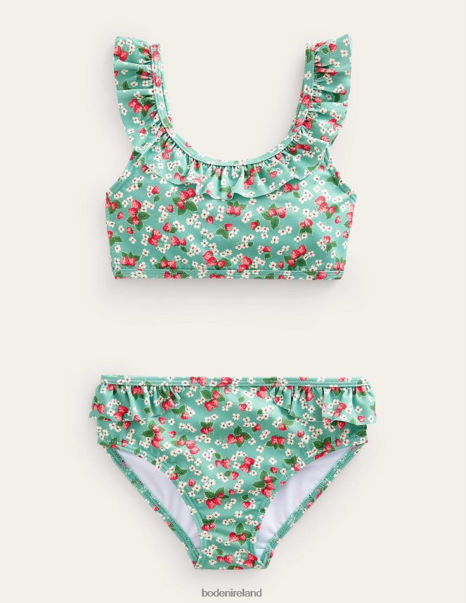 Aqua Sea Strawberry Ditsy Clothing Tie Back Frilly Bikini Boden Girls L466L63214