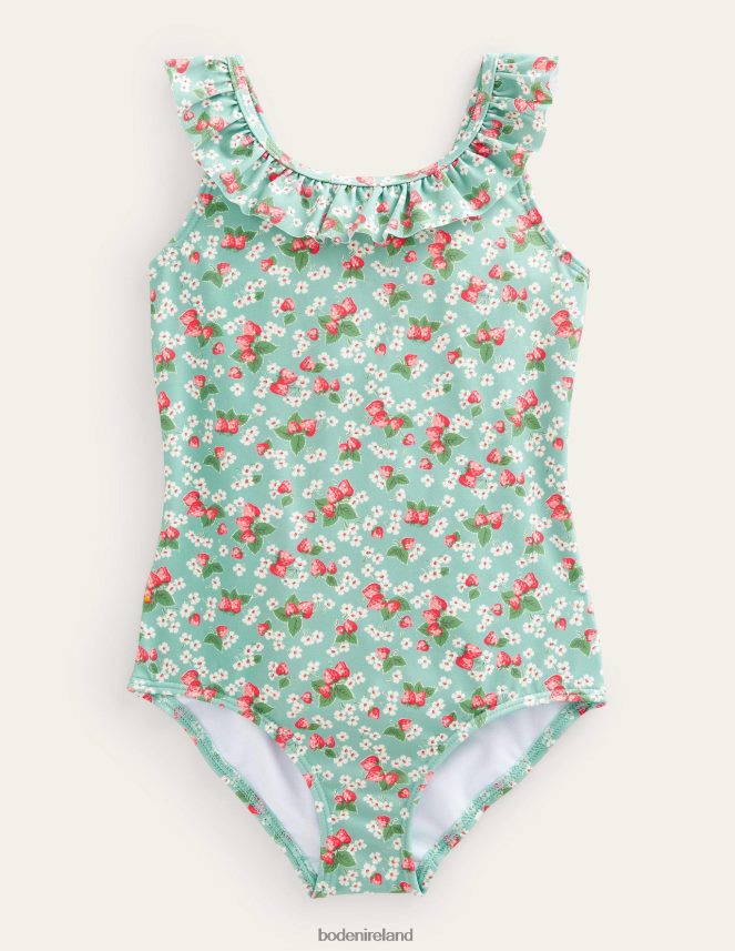 Aqua Sea Strawberry Ditsy Clothing Tie Back Frilly Swimsuit Boden Girls L466L63270