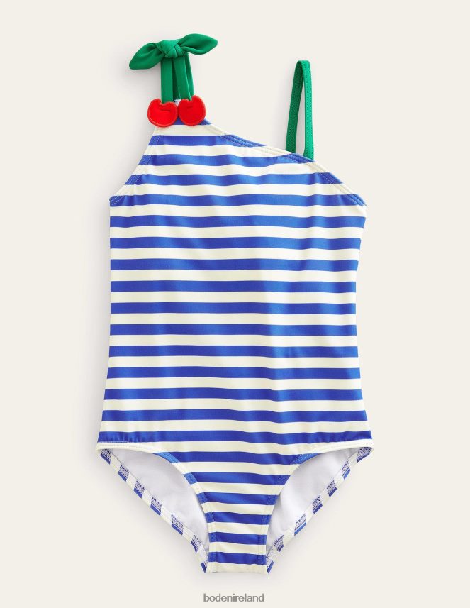 Cabana Blue and Ivory Stripe Clothing Cherry Strap Swimsuit Boden Girls L466L62899