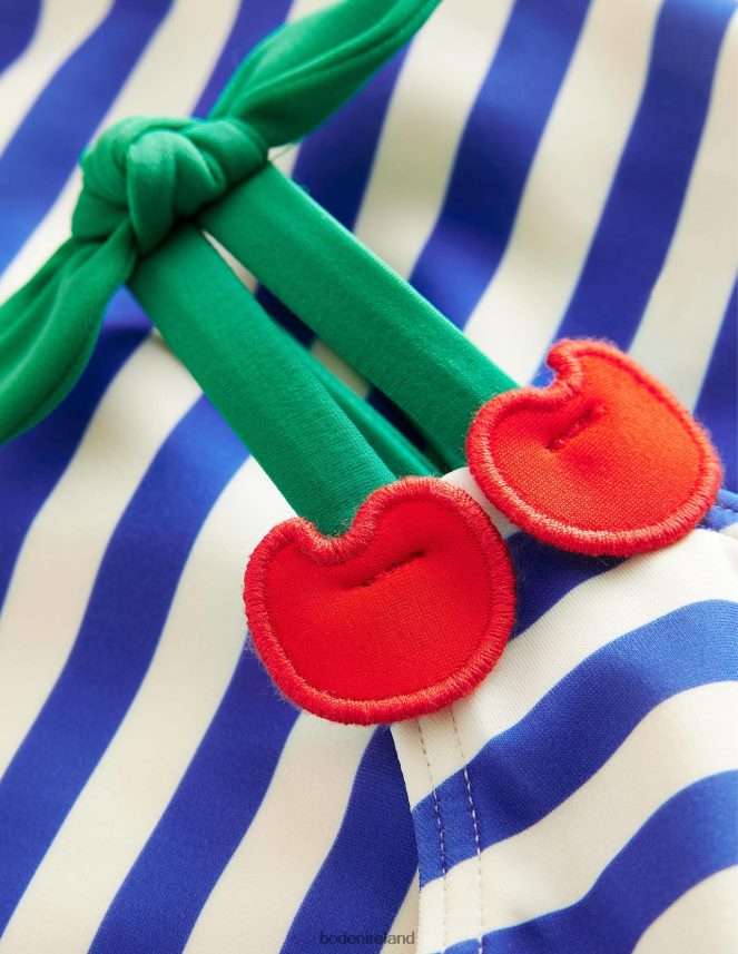 Cabana Blue and Ivory Stripe Clothing Cherry Strap Swimsuit Boden Girls L466L62899