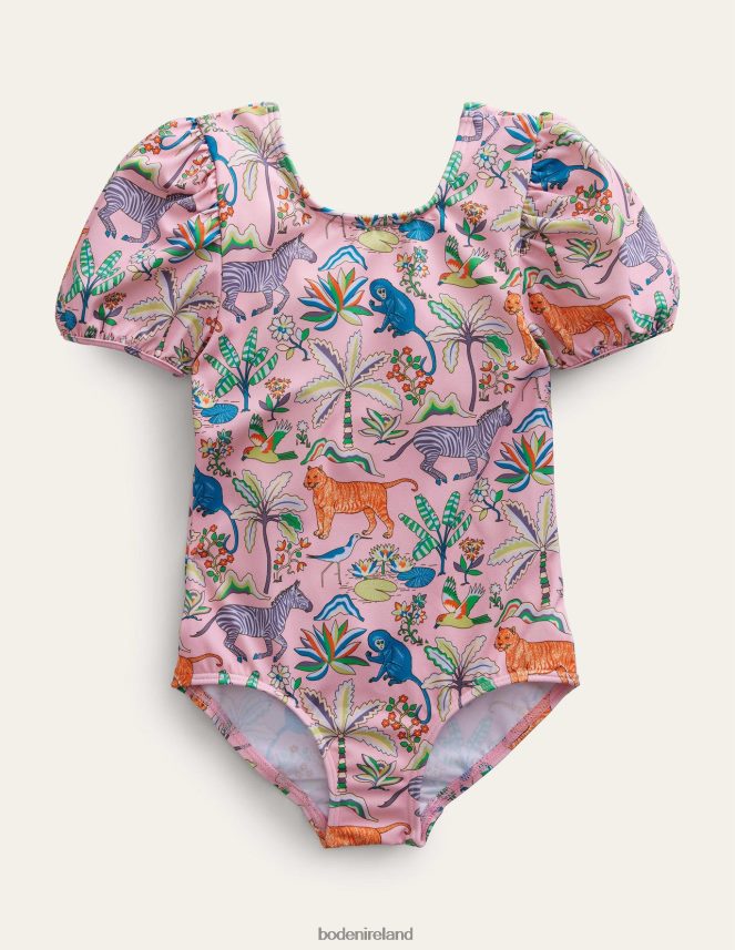 Cameo Pink Tropical Garden Clothing Printed Puff-sleeved Swimsuit Boden Girls L466L63163