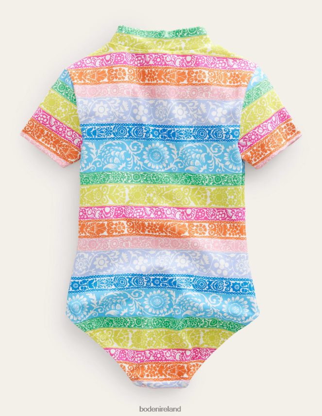Ivory & Multi Wallpaper Stripe Clothing Short Sleeve Swimsuit Boden Girls L466L62809