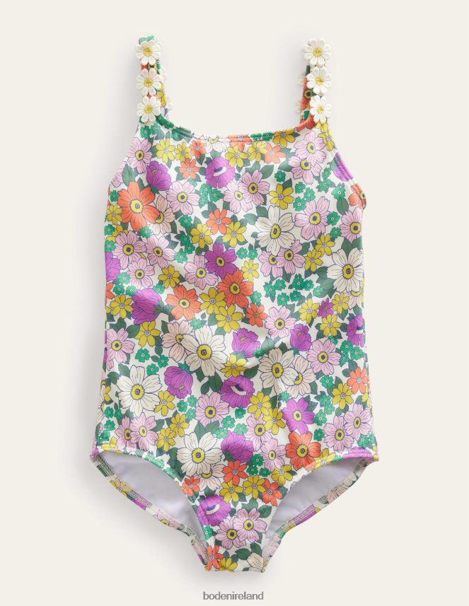 Ivory & Radiant Orchid Floral Clothing Daisy Strap Swimsuit Boden Girls L466L62797