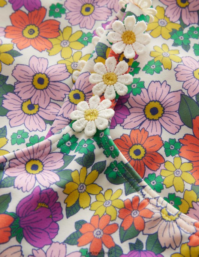 Ivory & Radiant Orchid Floral Clothing Daisy Strap Swimsuit Boden Girls L466L62797