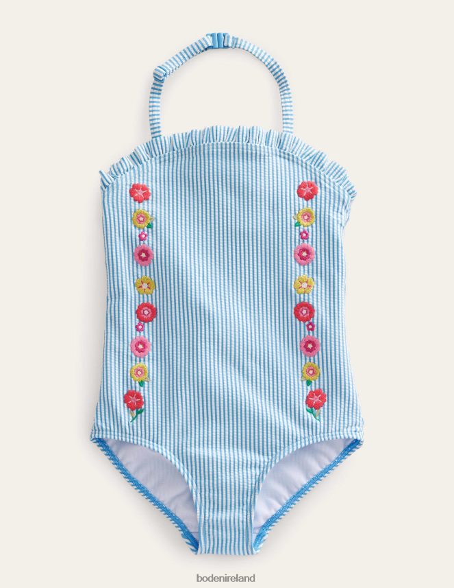 Ivory Surfboard Blue Stripe Clothing Bandeau Swimsuit Boden Girls L466L62700