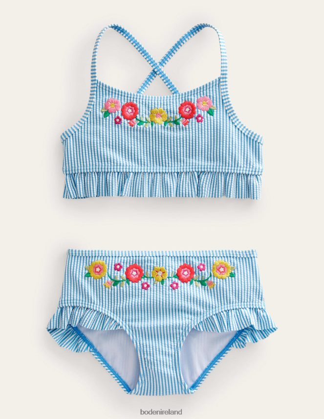 Ivory & Surfboard Blue Stripe Clothing Embroidered Frilly Bikini Boden Girls L466L63089