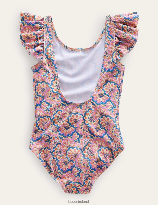 Lupin Peach Sorbet Paisley Clothing Flutter Sleeve Swimsuit Boden Girls L466L62840