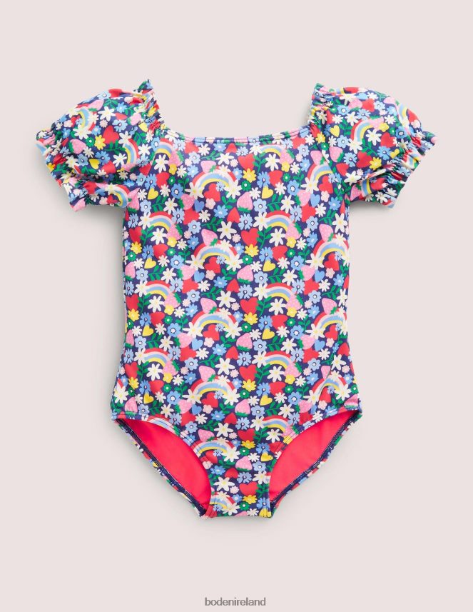 Starboard Rainbow Ditsy Clothing Puff Sleeve Printed Swimsuit Boden Girls L466L62780