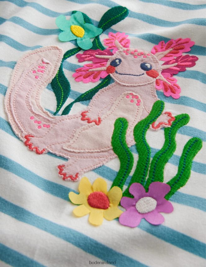 Aqua Sea/Ivory Clothing Applique T-Shirt Boden Girls L466L63034