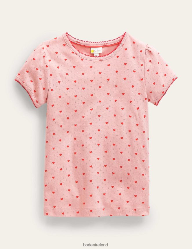 Boto Pink Tiny Hearts Clothing Short-Sleeved Pointelle Top Boden Girls L466L6759