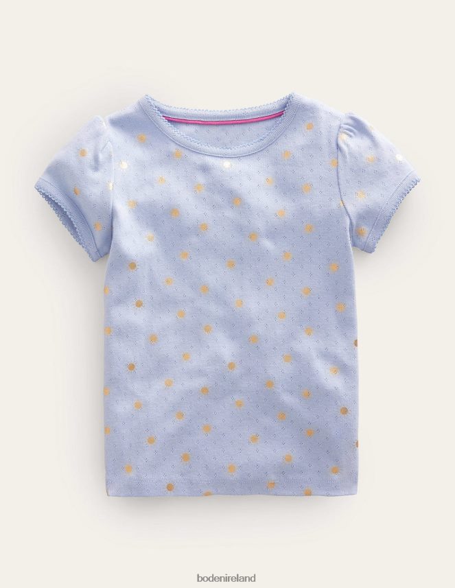 Brunnera Blue/Gold Suns Clothing Short-Sleeved Pointelle Top Boden Girls L466L6770