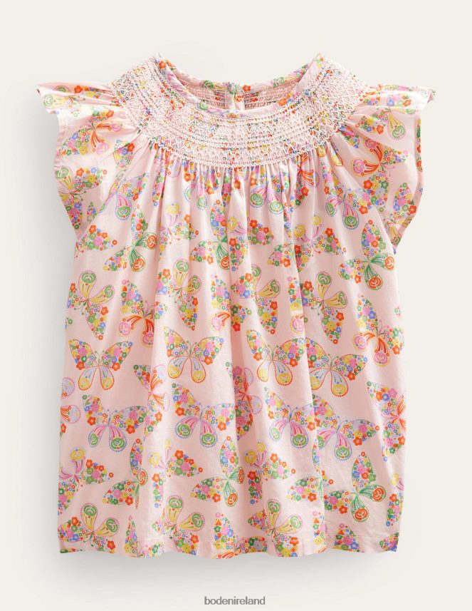 Dusty Pink Butterflies Clothing Woven Smocked Top Boden Girls L466L63166